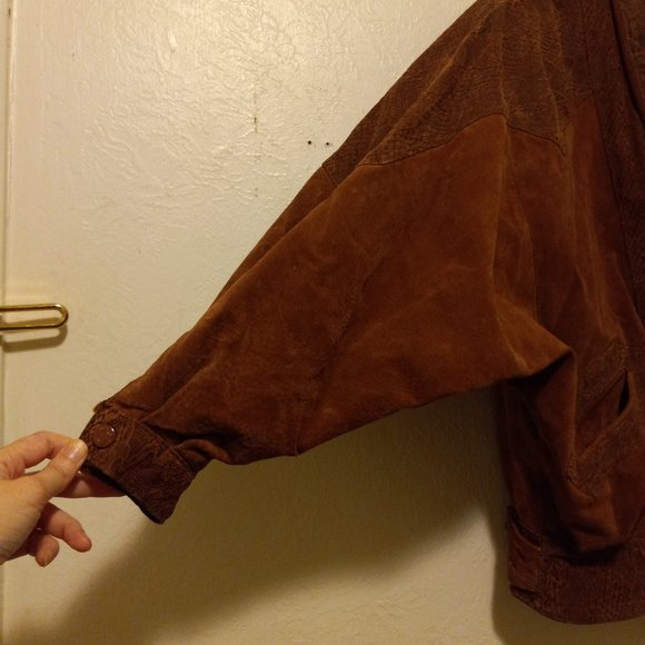 Vintage Rust Suede Bomber Jacket 80s Early 90s Oversized - Picture 7 of 16